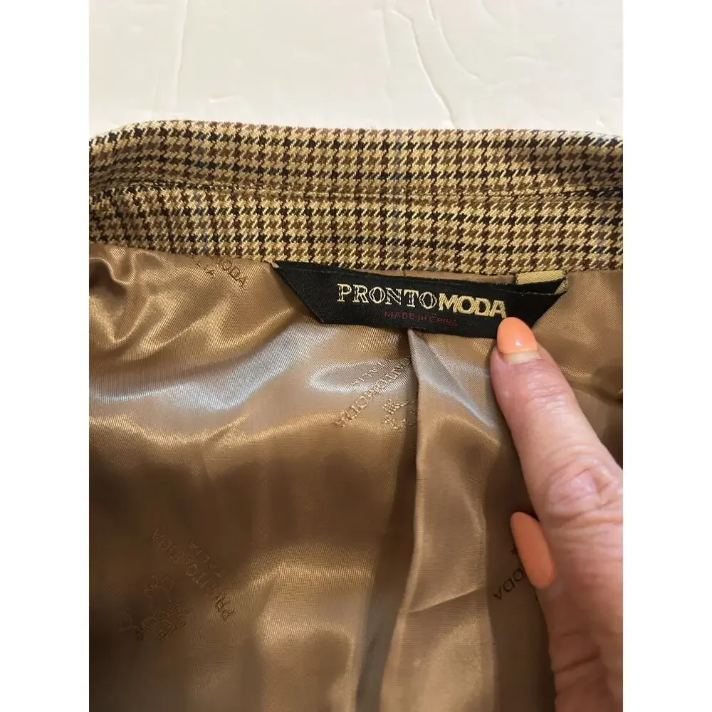 Pronto Moda Italia Blazer 52R Houndstooth Silk Wool Cashmere Lana Lux Sport Coat